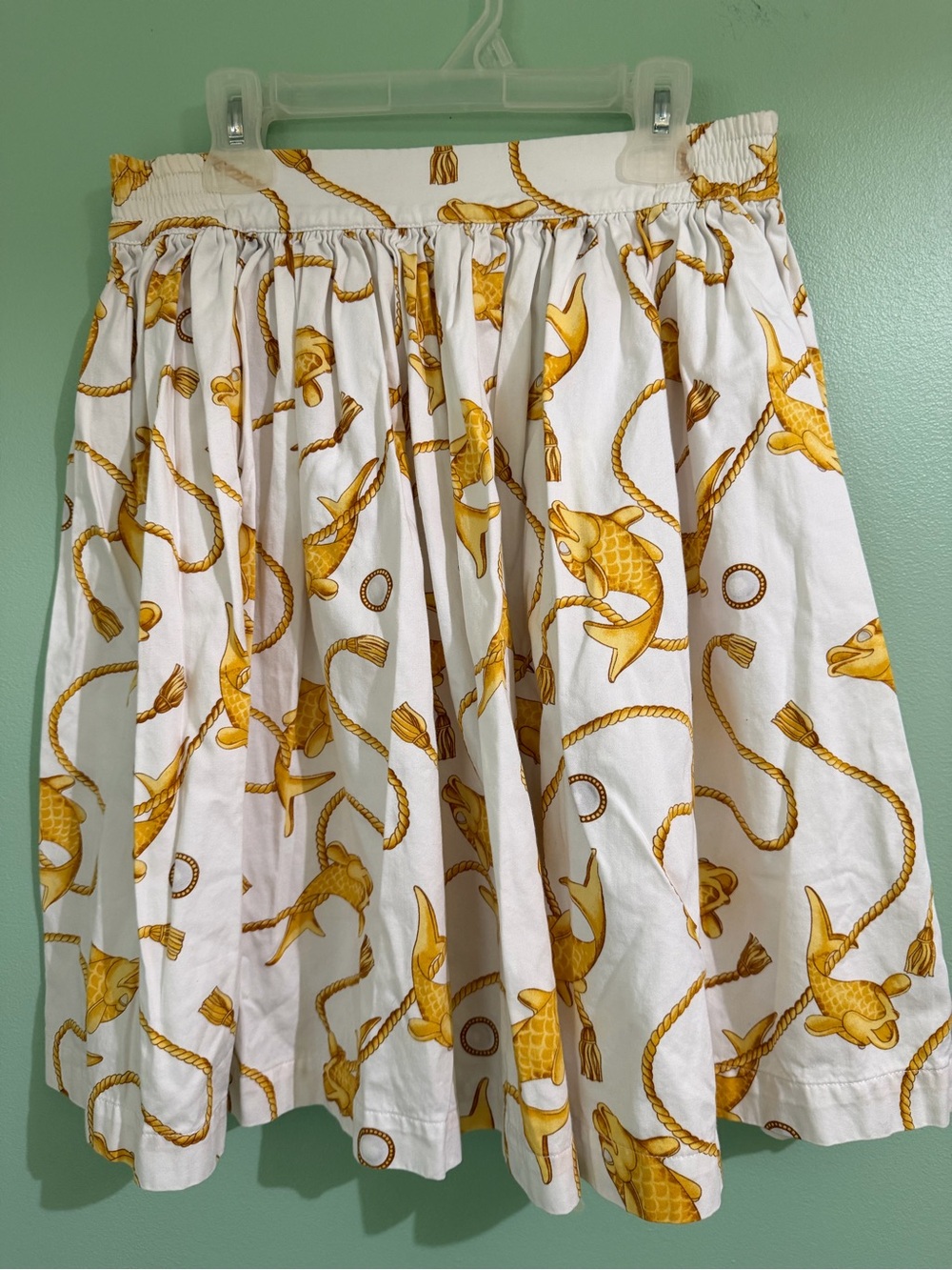 Vintage MonnaLisa White Skirt with Gold Fish Rope Print Girls XL 14